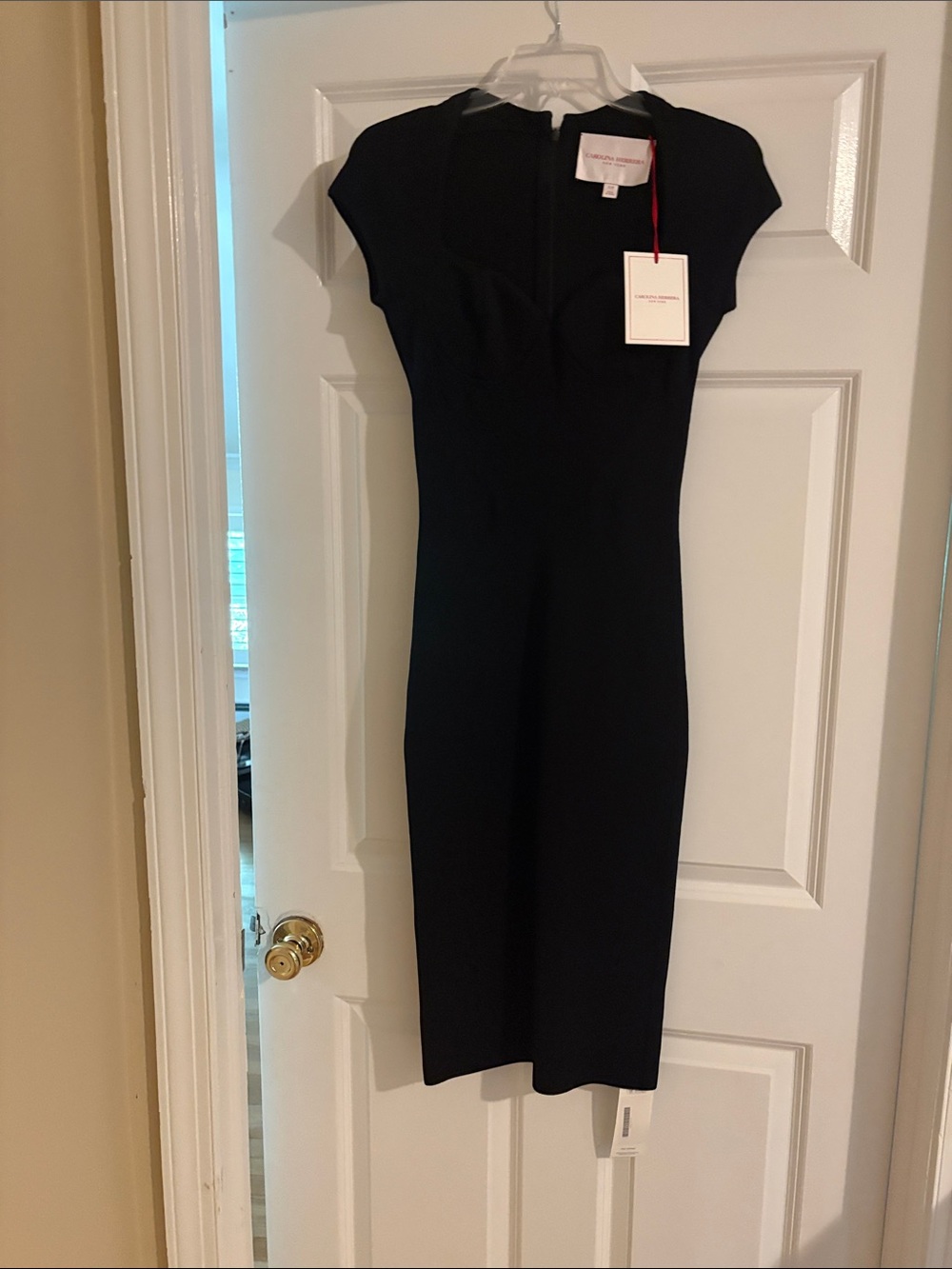 Carolina Herrera Black Cap-Sleeve Midi Sheath Dress